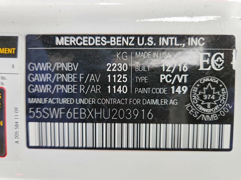 Продажа на аукционе авто 2017 Mercedes-benz C, vin: 55SWF6EBXHU203916, номер лота: 76817295