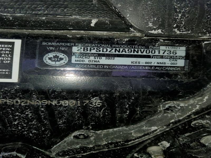 2022 Ski-doo Machz Std 900 Ace მანქანა იყიდება აუქციონზე, vin: 2BPSDZNA9NV001736, აუქციონის ნომერი: 75760275