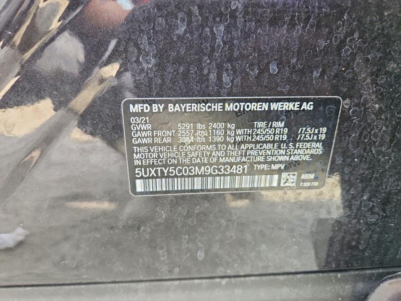 77501975 :رقم المزاد ، 5UXTY5C03M9G33481 vin ، 2021 Bmw X3 مزاد بيع