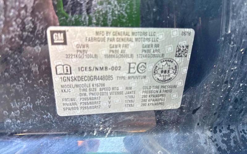 2016 Chevrolet Tahoe მანქანა იყიდება აუქციონზე, vin: 1GNSKDEC0GR448085, აუქციონის ნომერი: 79327695
