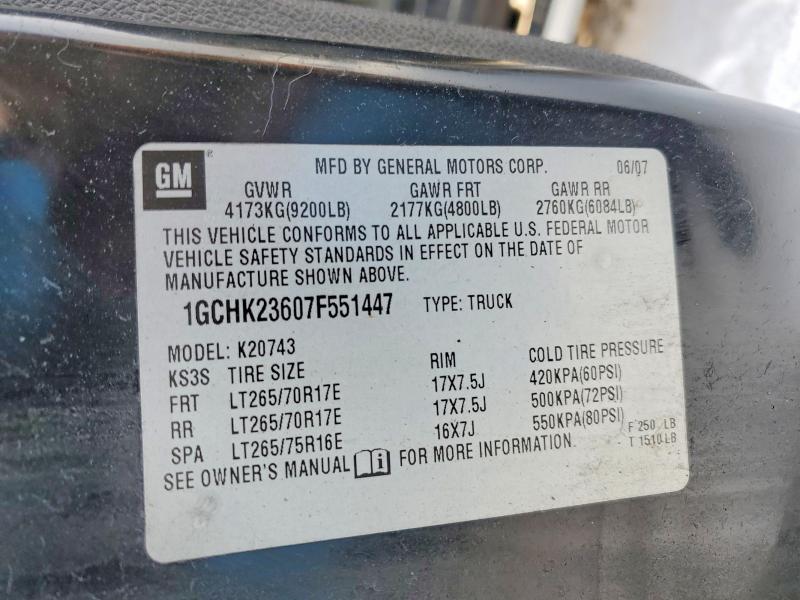 77002345 :رقم المزاد ، 1GCHK23607F551447 vin ، 2007 Chevrolet Silverado مزاد بيع