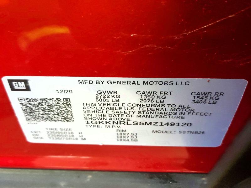2021 Gmc Acadia მანქანა იყიდება აუქციონზე, vin: 1GKKNRLS5MZ149120, აუქციონის ნომერი: 76788115