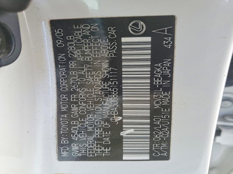 76841265 :رقم المزاد ، JTHBA30G865151117 vin ، 2006 Lexus Es مزاد بيع