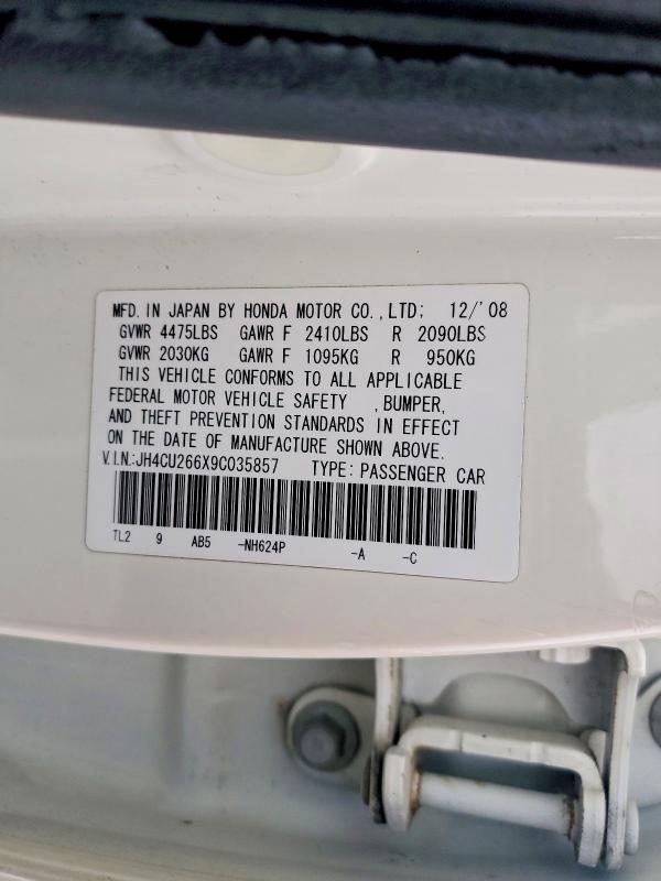 2009 Acura Tsx მანქანა იყიდება აუქციონზე, vin: JH4CU266X9C035857, აუქციონის ნომერი: 77932845