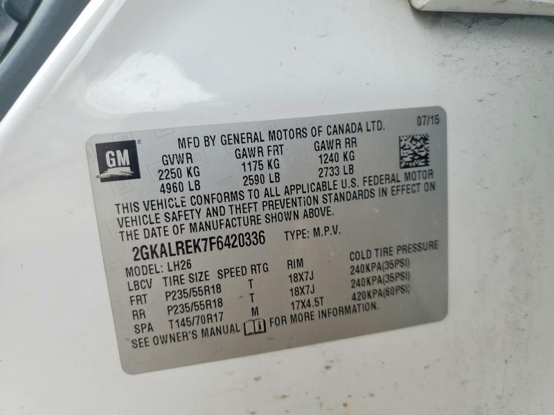 Aukcja sprzedaży 2015 Gmc Terrain, vin: 2GKALREK7F6420336, numer aukcji: 76709155
