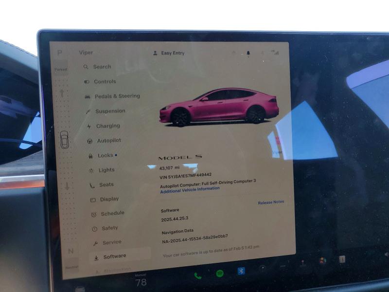 76414525 :رقم المزاد ، 5YJSA1E57MF449442 vin ، 2021 Tesla Model S مزاد بيع