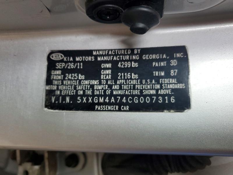 Aukcja sprzedaży 2012 Kia Optima, vin: 5XXGM4A74CG007316, numer aukcji: 77380875