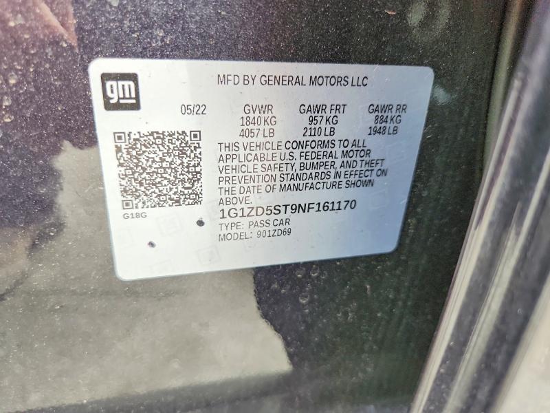 79462855 :رقم المزاد ، 1G1ZD5ST9NF161170 vin ، 2022 Chevrolet Malibu مزاد بيع