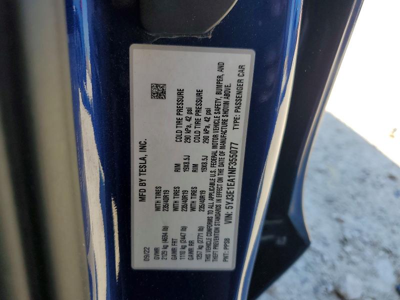2022 Tesla Model 3 მანქანა იყიდება აუქციონზე, vin: 5YJ3E1EA1NF355077, აუქციონის ნომერი: 77606145