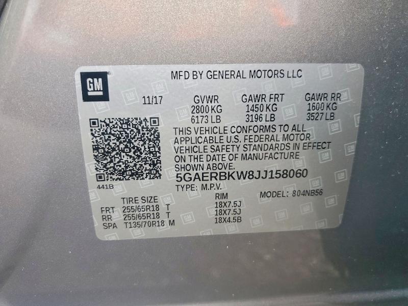 Aukcja sprzedaży 2018 Buick Enclave, vin: 5GAERBKW8JJ158060, numer aukcji: 77138275