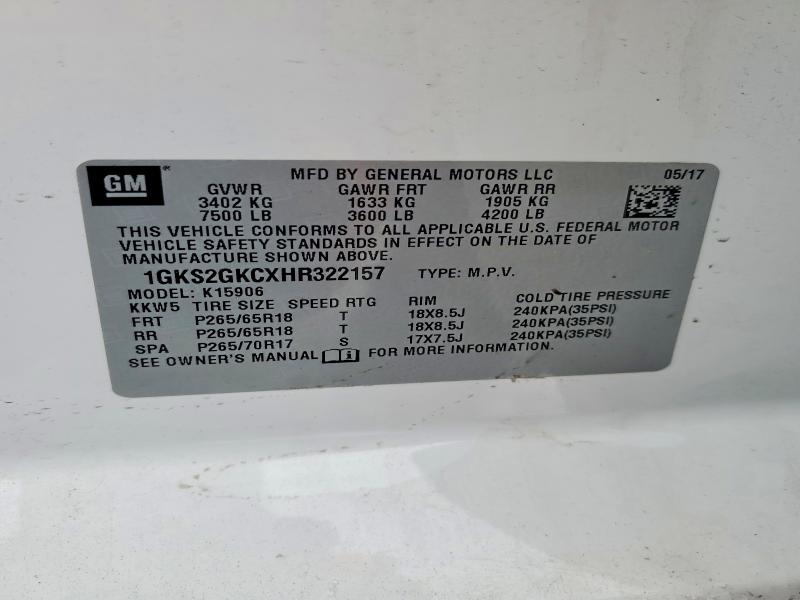 Aukcja sprzedaży 2017 Gmc Yukon Xl, vin: 1GKS2GKCXHR322157, numer aukcji: 77207435
