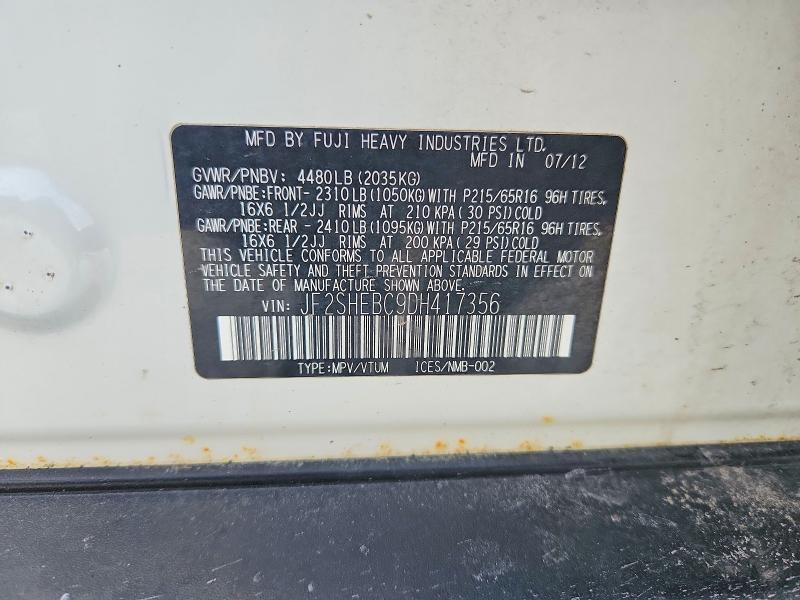Auction sale of the 2013 Subaru Forester, vin: JF2SHEBC9DH417356, lot number: 76923445