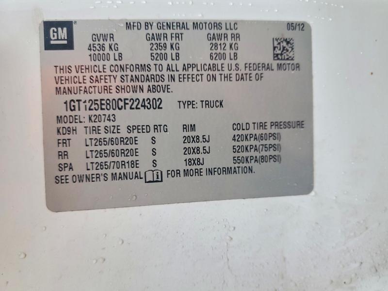 76840515 :رقم المزاد ، 1GT125E80CF224302 vin ، 2012 Gmc Sierra مزاد بيع