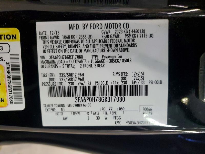 2016 Ford Fusion მანქანა იყიდება აუქციონზე, vin: 3FA6P0H78GR317080, აუქციონის ნომერი: 79417115