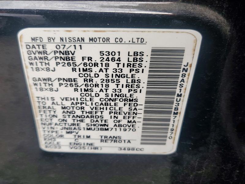 Aukcja sprzedaży 2011 Infiniti Fx35, vin: JN8AS1MU3BM711970, numer aukcji: 76781555