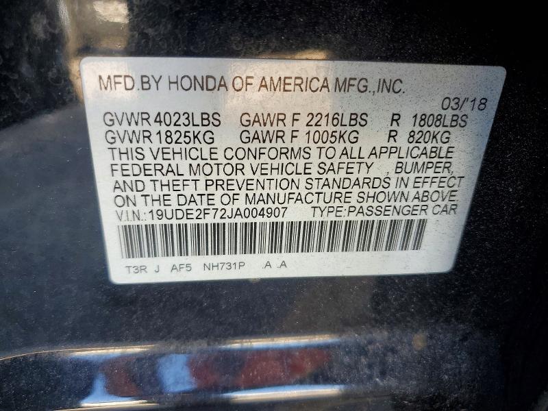 76134135 :رقم المزاد ، 19UDE2F72JA004907 vin ، 2018 Acura Ilx مزاد بيع