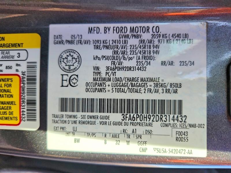 Aukcja sprzedaży 2013 Ford Fusion, vin: 3FA6P0H92DR314432, numer aukcji: 74711965