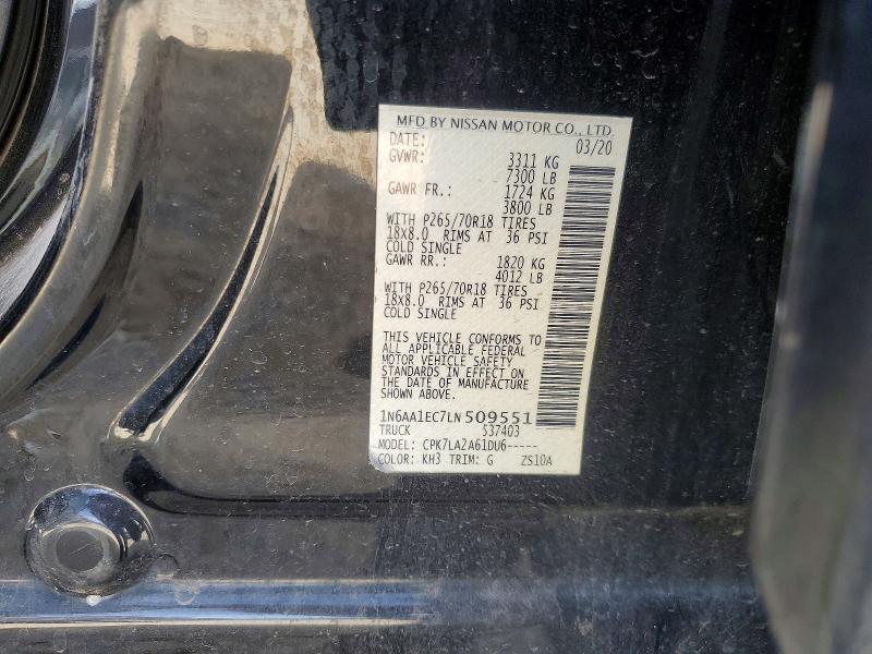 Aukcja sprzedaży 2020 Nissan Titan, vin: 1N6AA1EC7LN509551, numer aukcji: 78848605