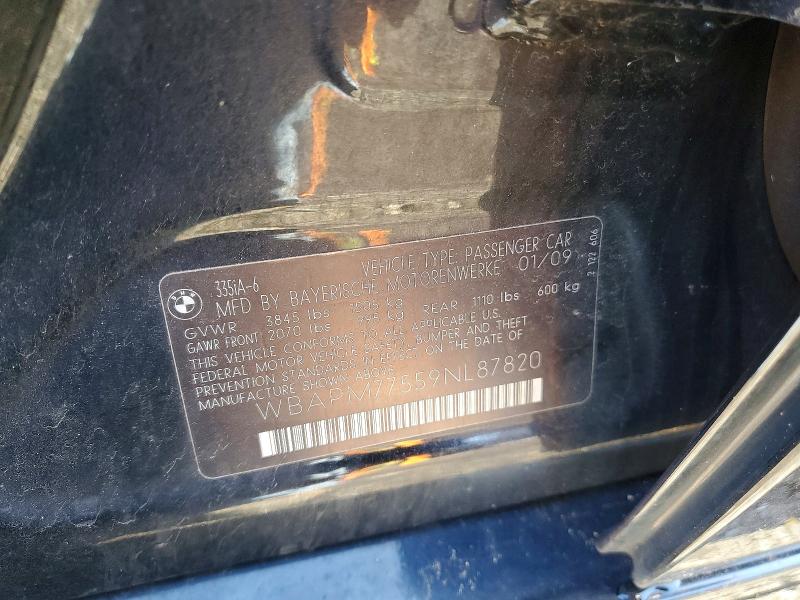 78828675 :رقم المزاد ، WBAPM77559NL87820 vin ، 2009 Bmw 335 مزاد بيع