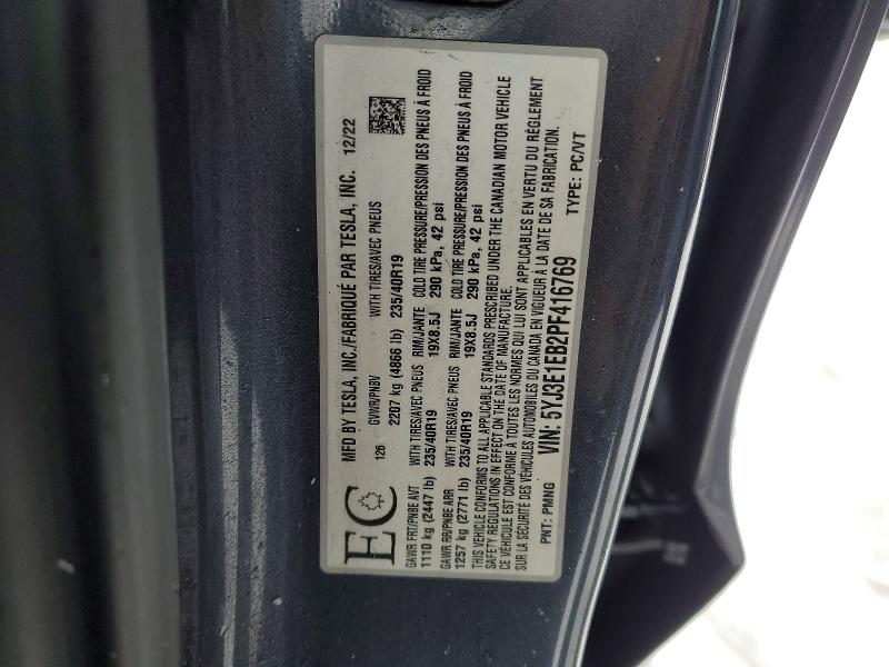 74981355 :رقم المزاد ، 5YJ3E1EB2PF416769 vin ، 2023 Tesla Model 3 Long Range 7 مزاد بيع