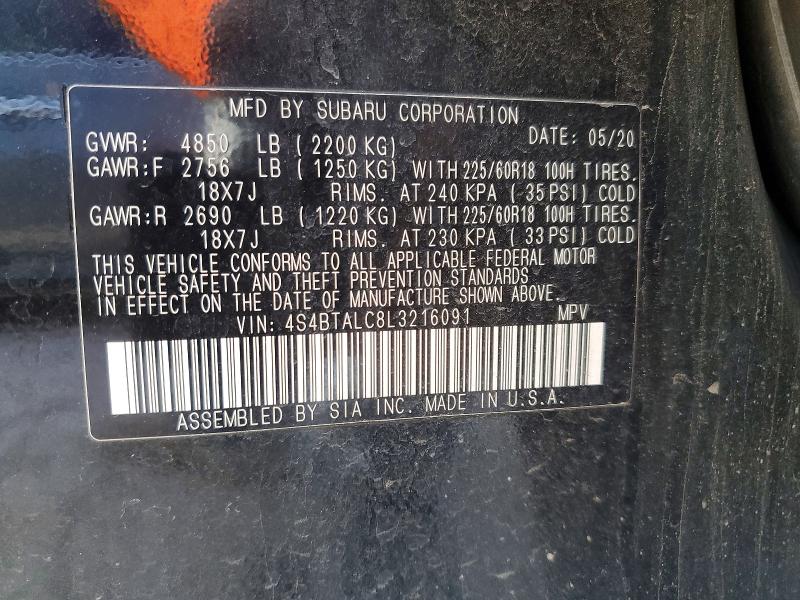 Aukcja sprzedaży 2020 Subaru Outback, vin: 4S4BTALC8L3216091, numer aukcji: 77672825