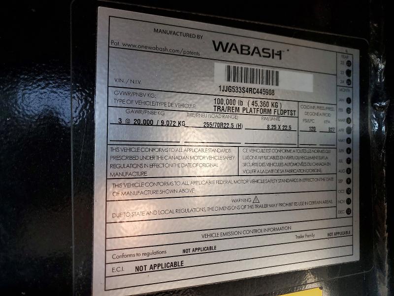 Aukcja sprzedaży 2024 Waba Flatbed Trailer, vin: 1JJG533S4RC445908, numer aukcji: 75277635