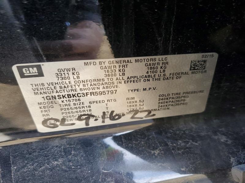Продаж на аукціоні авто 2015 Chevrolet Tahoe, vin: 1GNSKBKC3FR595797, номер лоту: 77200845