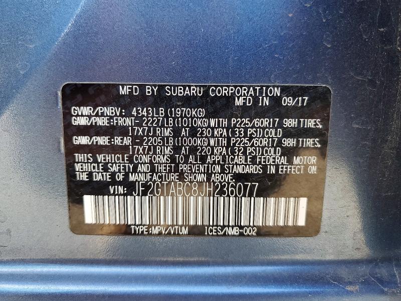 Aukcja sprzedaży 2018 Subaru Crosstrek, vin: JF2GTABC8JH236077, numer aukcji: 78278655