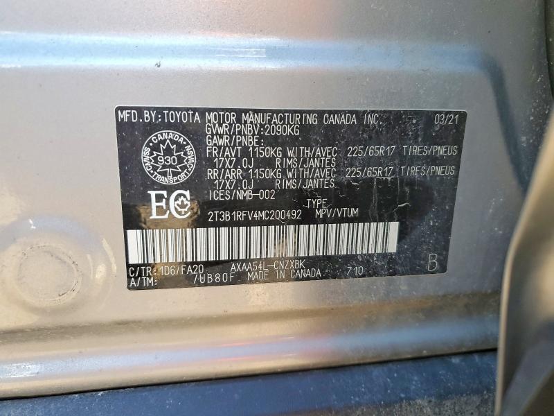 77090175 :رقم المزاد ، 2T3B1RFV4MC200492 vin ، 2021 Toyota Rav4 مزاد بيع