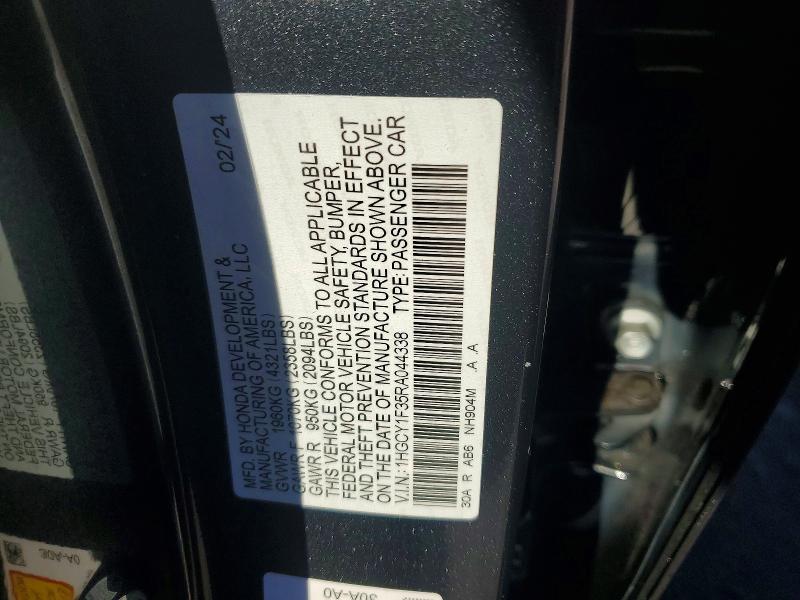 77866975 :رقم المزاد ، 1HGCY1F35RA044338 vin ، 2024 Honda Accord مزاد بيع