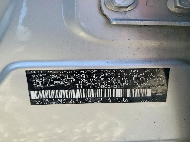 78835565 :رقم المزاد ، JTHBE1D2XG5024250 vin ، 2016 Lexus Is 350 مزاد بيع