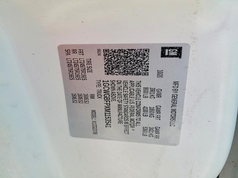 2021 Chev Express G2500 მანქანა იყიდება აუქციონზე, vin: 1GCWGBFPXM1153541, აუქციონის ნომერი: 78892415