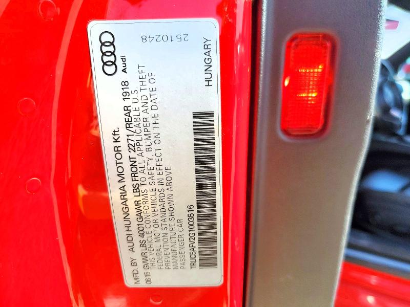 Aukcja sprzedaży 2016 Audi Tt, vin: TRUC5AFV2G1003516, numer aukcji: 78425315