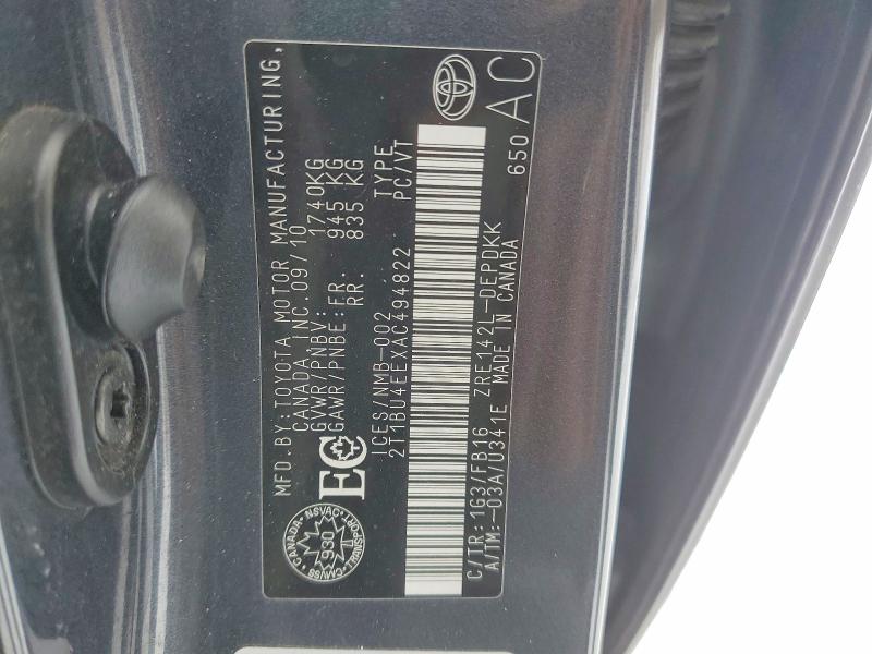 Auction sale of the 2010 Toyota Corolla, vin: 2T1BU4EEXAC494822, lot number: 78611015