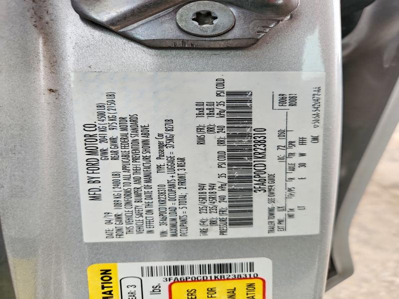 2019 Ford Fusion Sel მანქანა იყიდება აუქციონზე, vin: 3FA6P0CD1KR238310, აუქციონის ნომერი: 76464675