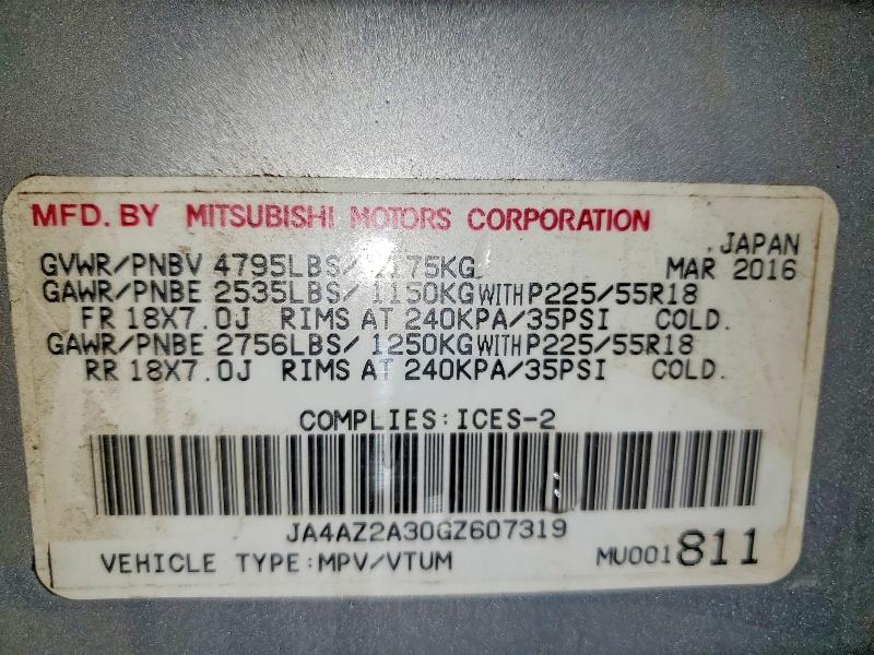 76402565 :رقم المزاد ، JA4AZ2A30GZ607319 vin ، 2016 Mitsubishi Outlander مزاد بيع