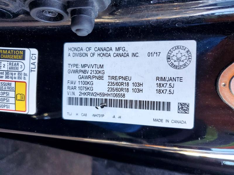 78836525 :رقم المزاد ، 2HKRW2H59HH106558 vin ، 2017 Honda Cr-v مزاد بيع