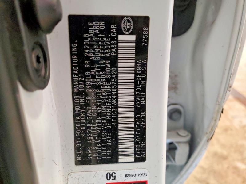 76743715 :رقم المزاد ، 4T1C31AK4NU575420 vin ، 2022 Toyota Camry Hybrid مزاد بيع