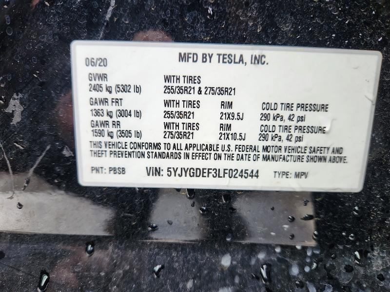 76745895 :رقم المزاد ، 5YJYGDEF3LF024544 vin ، 2020 Tesla Model Y مزاد بيع