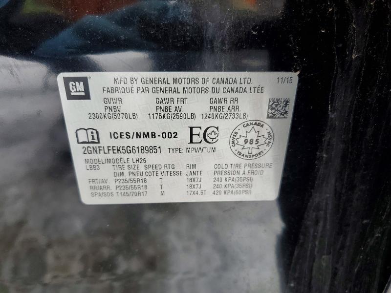 Aukcja sprzedaży 2016 Chevrolet Equinox, vin: 2GNFLFEK5G6189851, numer aukcji: 74088205