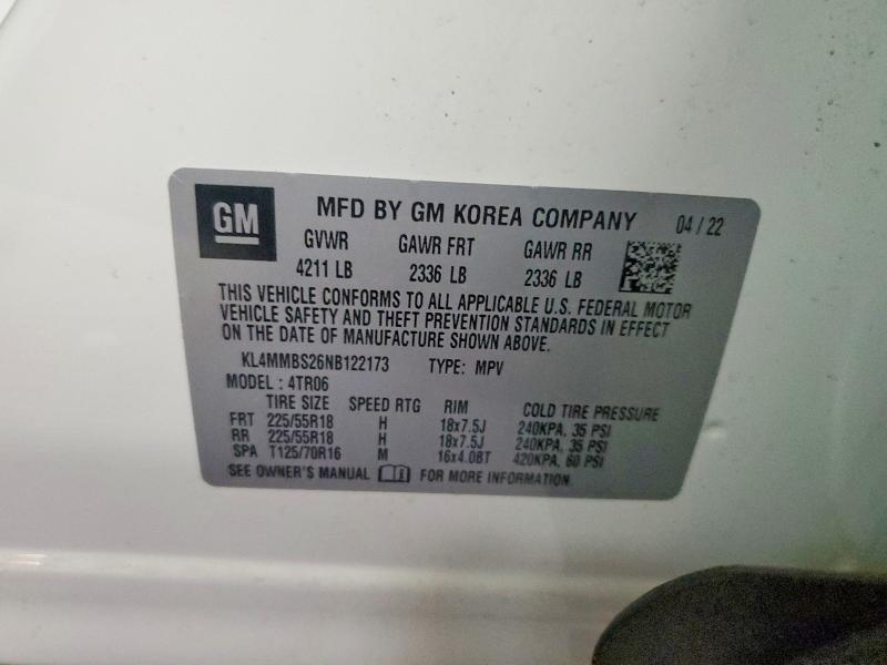 75949695 :رقم المزاد ، KL4MMBS26NB122173 vin ، 2022 Buick Encore Gx مزاد بيع