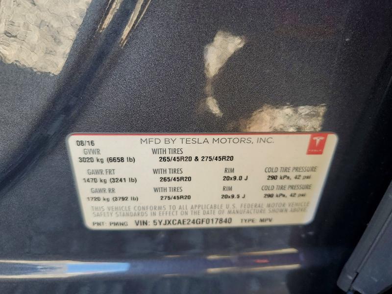 Продажа на аукционе авто 2016 Tesla Model X, vin: 5YJXCAE24GF017840, номер лота: 74421775