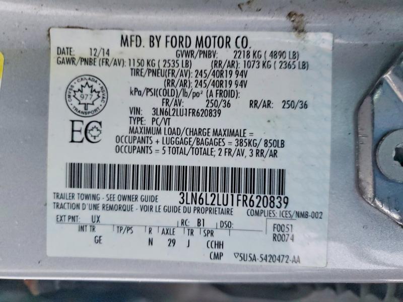 Продажа на аукционе авто 2015 Lincoln Mkz, vin: 3LN6L2LU1FR620839, номер лота: 75292415