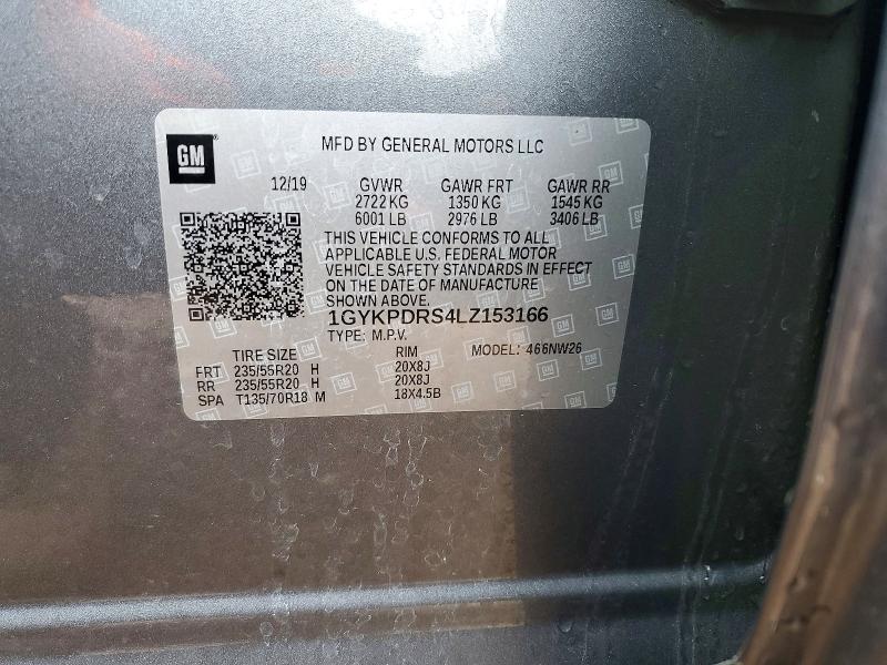 78790475 :رقم المزاد ، 1GYKPDRS4LZ153166 vin ، 2020 Cadillac Xt6 مزاد بيع