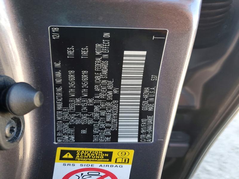 Продаж на аукціоні авто 2019 Toyota Highlander, vin: 5TDZZRFH1KS308518, номер лоту: 76199625