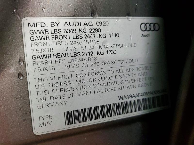 Продаж на аукціоні авто 2021 Audi A4 Allroad, vin: WA18AAF40MA008044, номер лоту: 78505325
