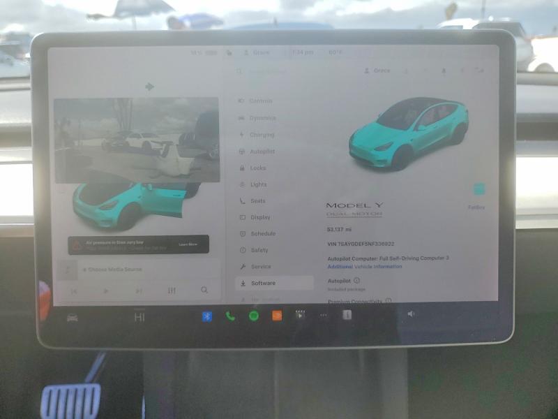 76283865 :رقم المزاد ، 7SAYGDEF5NF336922 vin ، 2022 Tesla Model Y مزاد بيع