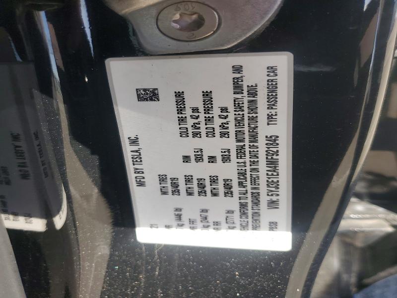 75440565 :رقم المزاد ، 5YJ3E1EA4MF921845 vin ، 2021 Tesla Model 3 مزاد بيع