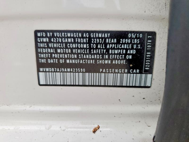 78303845 :رقم المزاد ، WVWDB7AJ9AW423590 vin ، 2010 Volkswagen Golf مزاد بيع