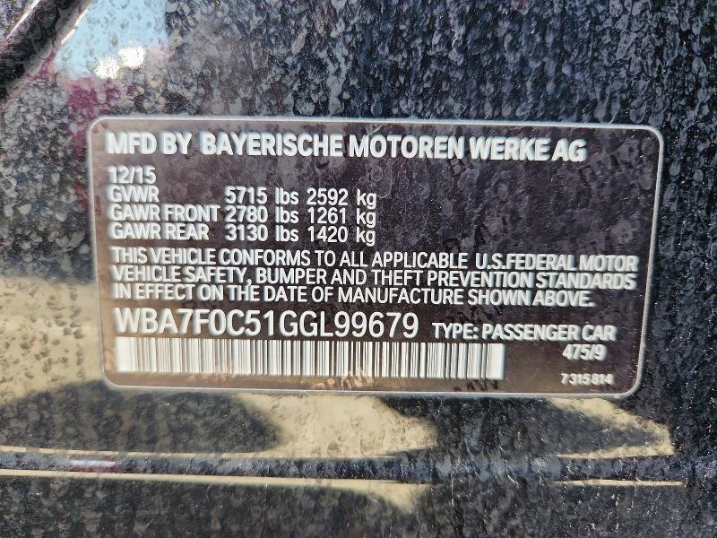 78524145 :رقم المزاد ، WBA7F0C51GGL99679 vin ، 2016 Bmw 750 مزاد بيع